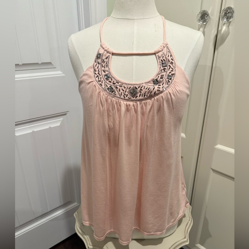 Victoria's Secret Women’s Sz Large Pink Bra Top w/Built-in Bra Cups Beading